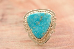Genuine Kingman Turquoise Sterling Silver Navajo Ring